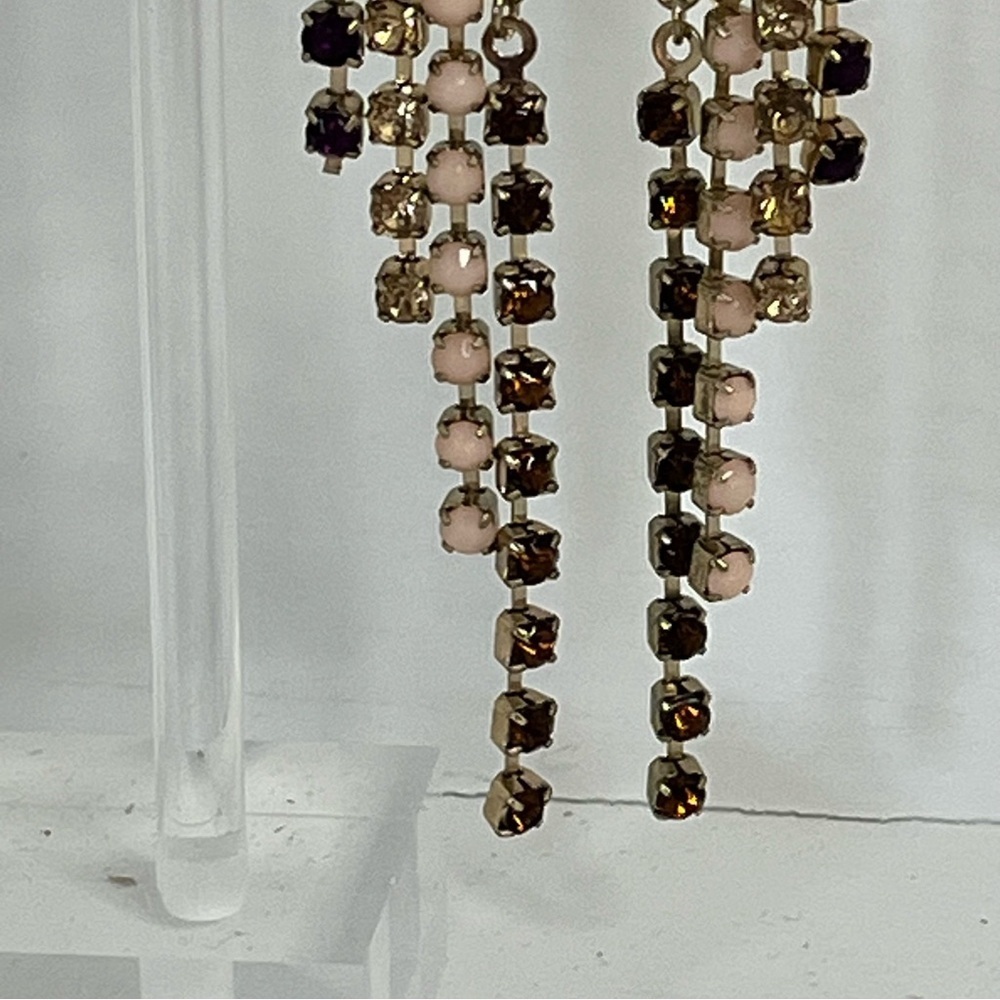 Vintage Gold Tone and Multicolor Crystal Dangle Earrings - Picture 5 of 11